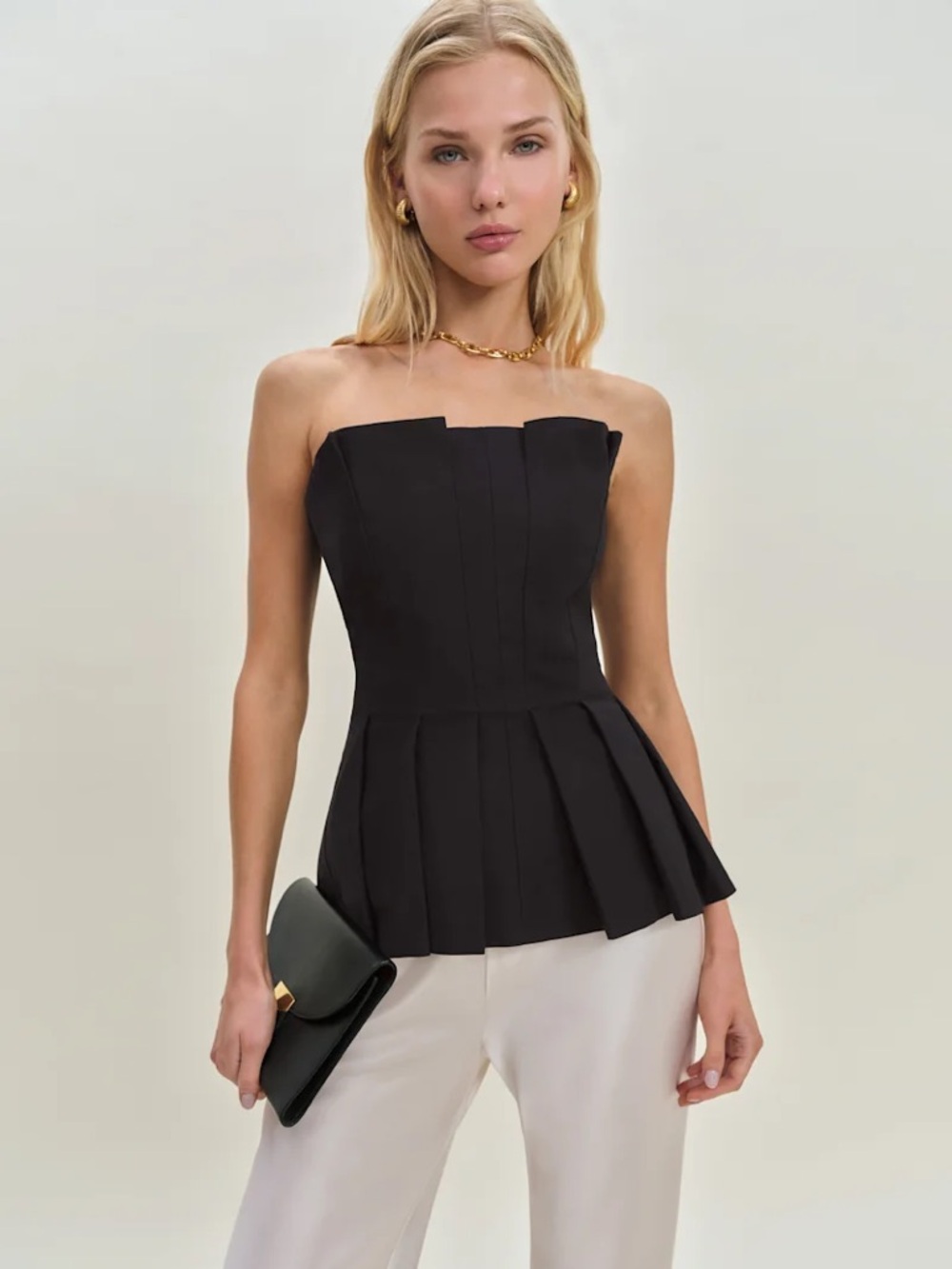 reformation ashlyn strapless pleated top
